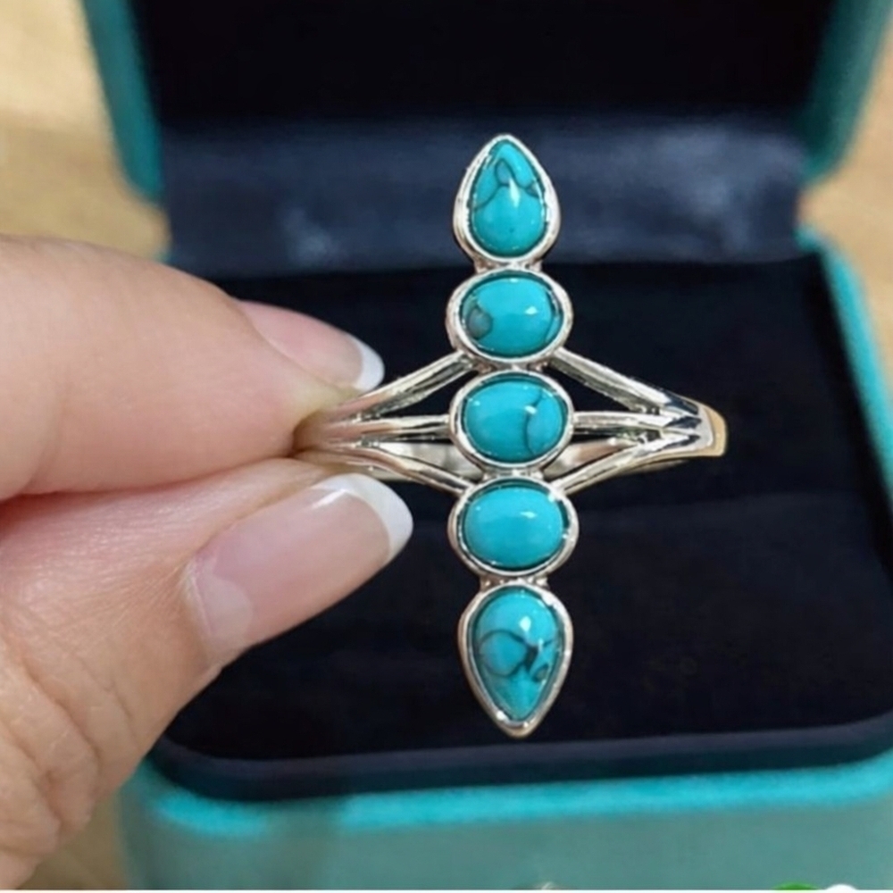 Wide Band Synthetic Turquoise Ring